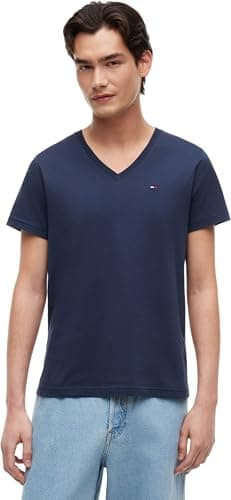 Image of Tommy Jeans Men's Tjm Original Jersey V Neck Tee Dm0dm04410 T-Shirt, Blue (Black Iris 002), M