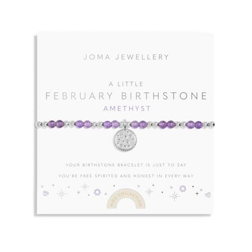 Image of Joma Jewellery CHILDREN'S BIRTHSTONE A LITTLE FEBRUARY | Silver Plated 15.5cm Stretch Bracelet stretch