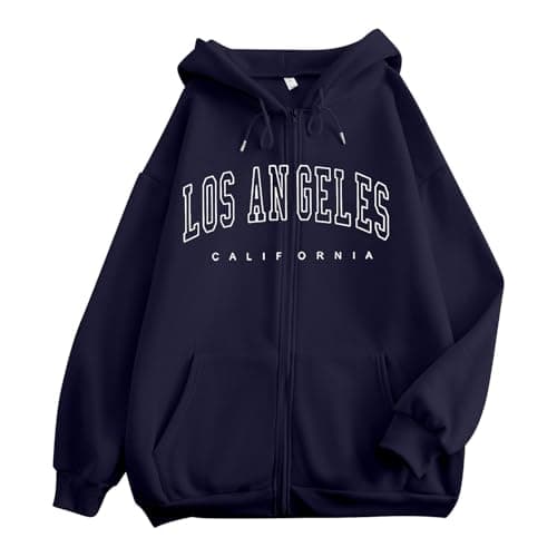 Image of Hoodies for Women Uk Long Sleeve Sweatshirts Zip Hoodies for Women UK Oversized Zip Up Hoodie Casual Fall Winter Sweatshirts Classic Printed Hooded Sweatshirt Navy