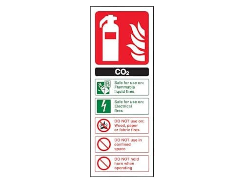 Image of The Workplace Depot CO2 Fire Extinguisher Safety Sign – 280 x 100 mm Portrait, Rigid PVC or Self-Adhesive Vinyl, Non-Glare Sign For Offices, Warehouses & Industrial Sites (PVC (Rigid))