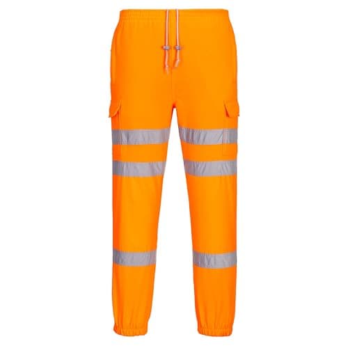Image of Portwest RT48 Men's Hi Vis Three Band Work Joggers - Reflective High Viz Outdoor Safety Workwear Jogging Bottoms, Orange, XL