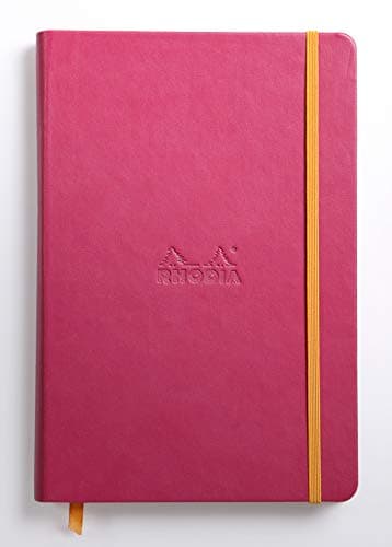 Image of RHODIA 118752C - Raspberry Rigid Notebook - A5 - Lined - 192 pages - Ivory Clairefontaine Paper 90 g/m - Bookmark, Elastic Closure - Faux Leather Cover - Rhodiarama Collection