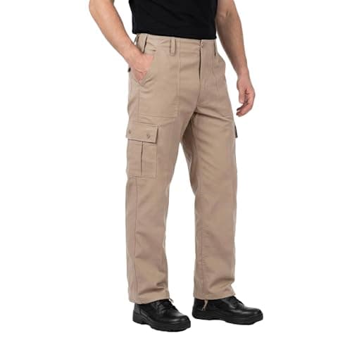 Image of Men’s Combat Trousers US Army M65 Military Style Multi Pocket Cargo Work Pants Tactical Casual Walking Outdoor Hiking Adjustable Waist Drawstring Leg - Beige - 28