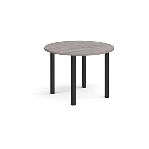 Image of Mr Office Circular radial leg meeting table - black legs, Grey oak, 1000