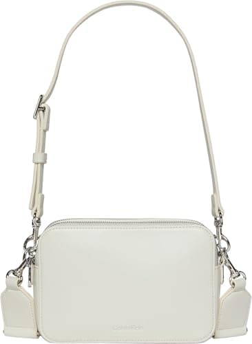 Image of Calvin Klein Women's WEBBING DOUBLE STRAP CAMERA BAG LV04F3165G Crossover, Khaki (Lily White), One Size
