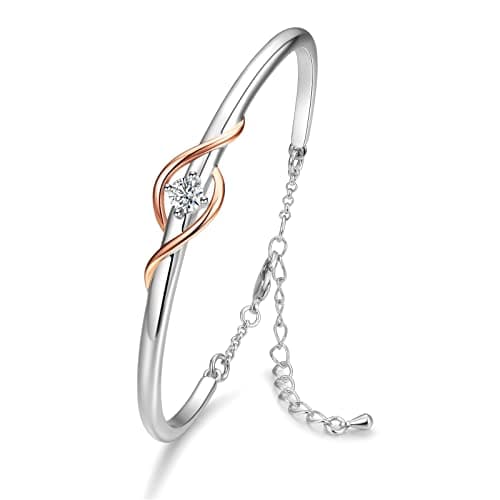 Image of Praelinos Bracelet for Women, 18K White Gold & Rose Gold Plated Jewellery, Elegant Ladies Bracelet Gift for Her, Mother's Day, Birthday, Anniversary or Valentine's Day (White and Rose Gold)