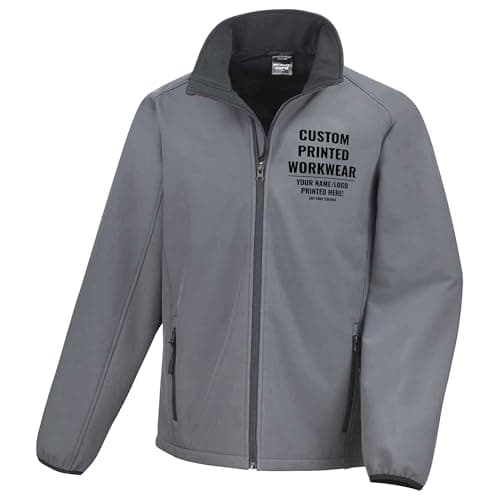Image of Purple Print House Custom Mens Work Soft Shell Jacket for Him | Personalised Printed Jacket with Company Logo | Staff Uniform or Outdoor Layer | Add Your Business Logo or Text, L, Charcoal