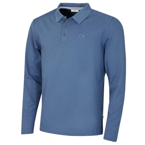 Image of Calvin Klein Mens Long Sleeve Campus Polo Shirt - Denim Blue - L