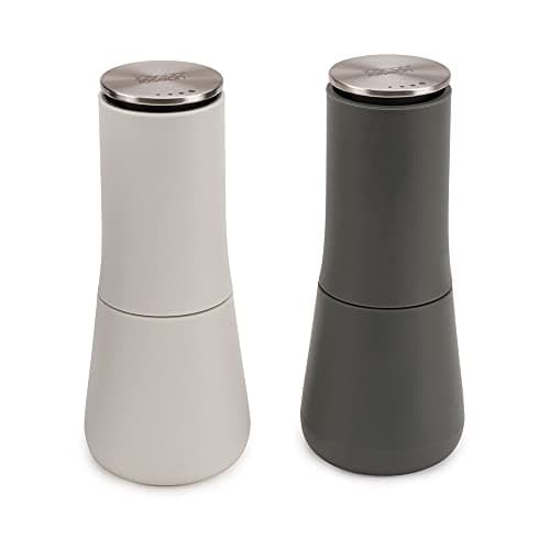 Image of Joseph Joseph Milltop Non-Spill Salt and Pepper Mill Set Refillable with Ceramic Grinding, White/Grey, 24