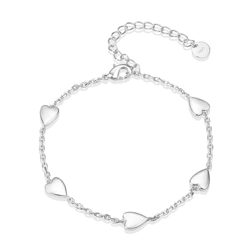 Image of ASH'S CHOICE Sterling Silver Heart Bracelet for Women, Hypoallergenic Slider Adjustable with Sparkle