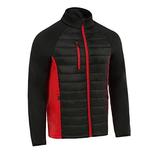 Image of Royal & Awesome Mens Golf Jacket, Red & Black Hybrid Quilted Waterproof, Stylish Golf Outerwear for Men, Medium