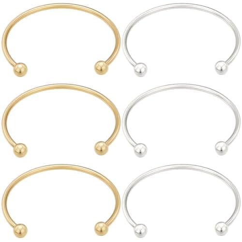 Image of Beebeecraft 6Pcs Expandable Blank Bangle Bracelets 18K Gold & Sterling Silver Plated Brass Ball Opening Adjustable Wire Blank Bracelet for Crafting DIY Jewellery Making (2.32 Inch)