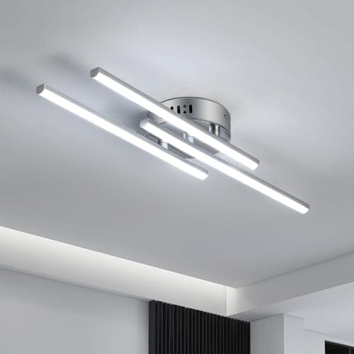 Image of Dorlink Modern Led Ceiling Light,3 Built-in Straight Led Boards Design Ceiling Lamps,18W 6500k Cool White Light Chandelier,52cm Silver Ceiling Lighting for Living Room Bedroom Kitchen Hallway Office