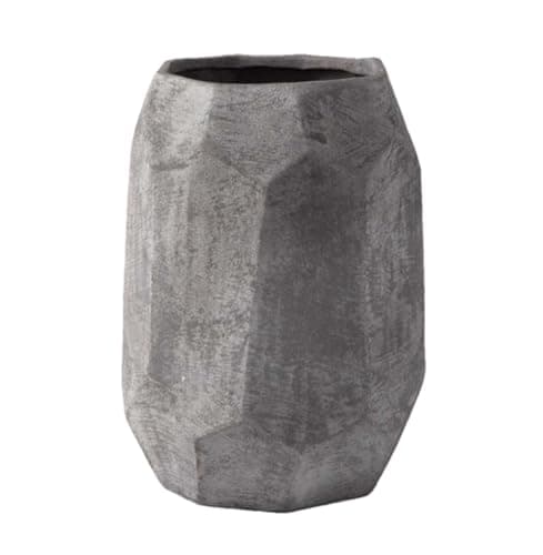 Image of Leon Geometric Ceramic Vase - Textured Grey 34cm Height Flower Vase - Modern Vases
