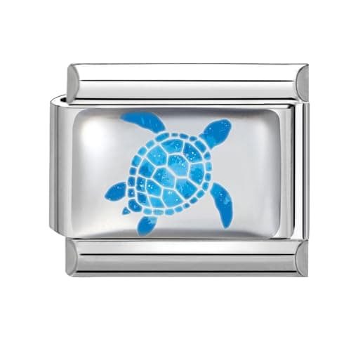 Image of Loozykit Italian Charm Bracelet Charms Silver 9mm Italian Charms UV Resin Printing DIY Stainless Steel Italian Bracelet for women Italian style Charms Modules Girl Gift(Blue turtle)