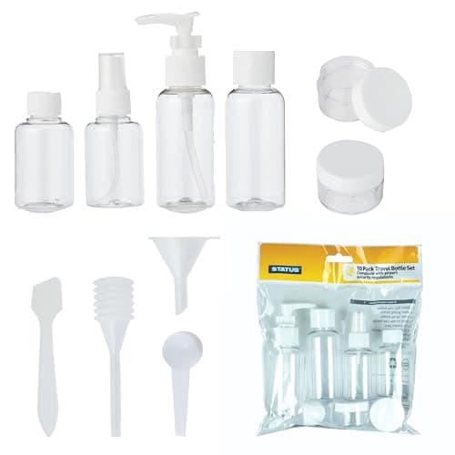Image of Status 10-Piece Clear Travel Bottle Set, Assorted 80ml 50ml 10ml Leakproof Refillable Containers for Cabin-Bag Liquids, Airport Compliant Toiletry Kit (STBS10PCX8)