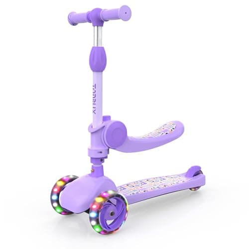 Image of 3 Wheel Scooter for Kids Girls Toddler Boys, TONBUX Kids Scooter With Big Wheels, Flashing LED Lights, 4 Levels Height Adjustable, Wide Deck, Foldable Seat