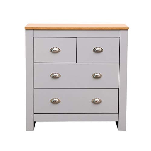 Image of HMD Modern 2+2 Chest of Drawers Storage Unit Cabinet w/Metal Handle Bedroom Living Room Furniture (grey+oak)