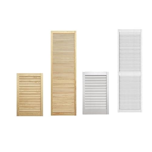 Image of Wooden Louvered Door - Front Cabinet Door - Natural Clear or White - Pine Wood - Cupboard Wardrobe Slatted Doors -D.I.Y (Natural, 606x294mm)