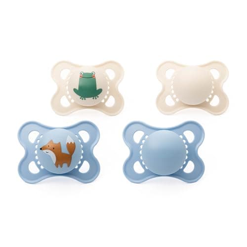 Image of MAM Original Soothers | 0-6 Months | 4 Pack | Sustainable Materials | Baby Accessories | Blue/Beige (Various Designs)