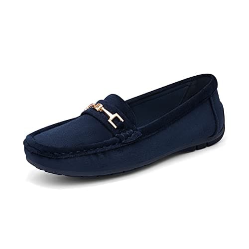 Image of DREAM PAIRS Loafers for Women Ladies Moccasins Slip-on Comfy Walking School Shoes Flats Nurse Driving Shoes,SDLS2205W-NEW-E,Blue-Suede,6 UK/39 (EUR)