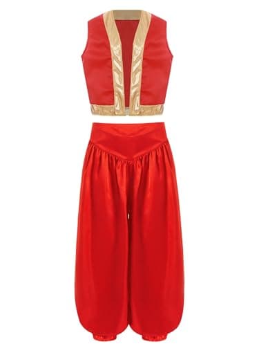Image of Kaerm Boys Super Cartoon Plumber Outfit Game Character Clothes Arabian Prince Vest Bloomers Set Red 7-8 Years