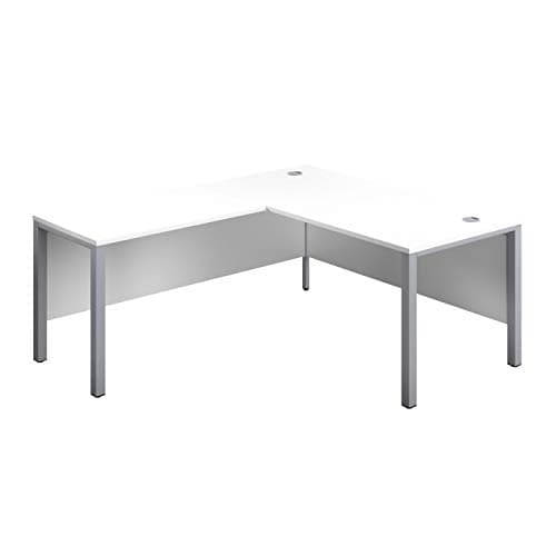 Image of Office Hippo Heavy Duty Corner Office Goalpost Desk with Left Return, Home Office Desk, Filing, PC Desk For Office or Home, 5 Yr Wty, MFC - White Top, Silver Legs, 160cm x 180cm