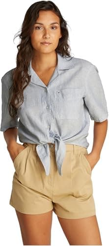 Image of Tommy Jeans Women’s Cropped Linen Shirt, Multicolor (Colorado Blue/Stripe), XS