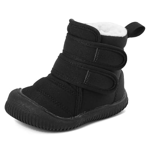 Image of MASOCIO Baby Shoes Boys Girls Winter Snow Boots Infant Toddler Kids Warm Fleece Lined Furry Fluffy Booties Slippers 9 First Walking 6-12 Months Size 3 UK Child Black