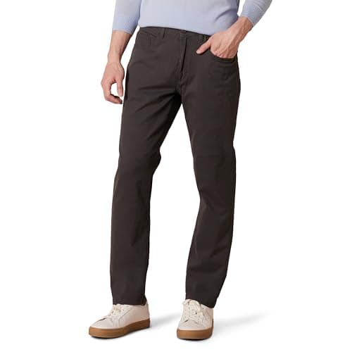 Image of Amazon Essentials Men's Straight-Fit 5-Pocket Comfort Stretch Chino Trousers, Grey, 36W / 32L