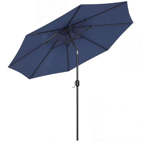 Image of Outsunny 3(m) Garden Parasol Umbrellas, Outdoor Sun Shade with 8 Ribs, Tilt and Crank Handle for Balcony, Bench, Garden, Navy Blue