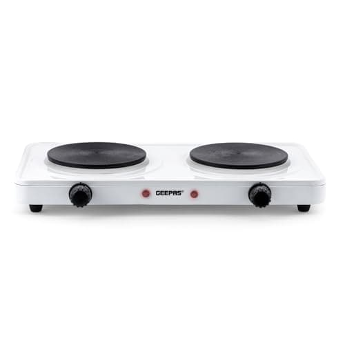 Image of Geepas 2000W Double Hot Plate for Precise Table Top Cooking | Cast Iron Heating Plates | Portable Electric Hob Double Burner with Adjustable Thermostat for Home Kitchen Camping Caravan Cooking Compact