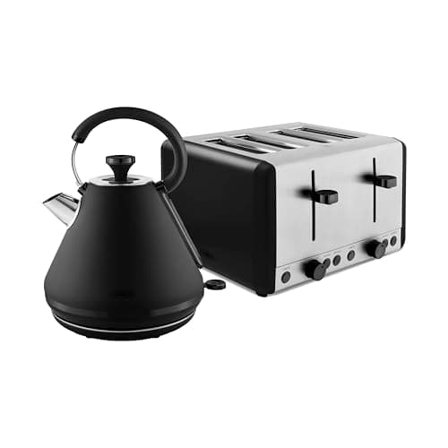 Image of Tower Sera Kitchen Set, 1.7L Pyramid Kettle & 4 Slice Toaster, Black, T10079BLK, T20086BLK