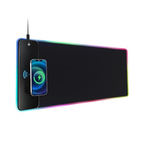 Image of QUMOX 15W Fast Wireless Charging RGB Mouse Pad, Extra Large 800x300x4MM LED Gaming Mousepad with 10 LED Modes, Smooth Surface, Non-Slip Mat for Gaming, Desks, PCs, and Office Use