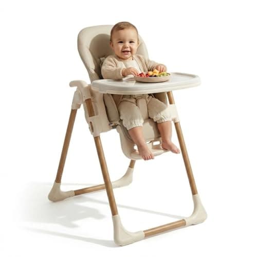 Image of Venture Flare High Chair – Adjustable Highchair with Reclining Seat, Foldable Baby High Chair with Removable Tray & Dishwasher-Safe Liner, Compact Space-Saving Design, 6 Months to 3 Years - Beige
