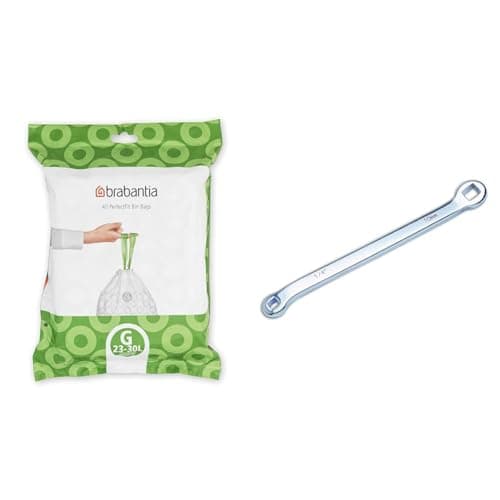 Image of Brabantia Bin Liners, Size G, 23-30 L - 40 Bags,White,375668 & Laser 2598 Brake Spanner 1/4" Sq x 10mm Sq