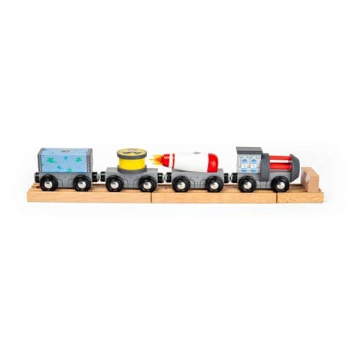 Image of Bigjigs Rail Space Train | Wood Train Toy for Kids | Montessori Rocket Inspired Magnetic Engine Set | Futuristic Toddler Toy Trains | Compatible with Most Wooden Railway | Gifts for 3+ Year Olds