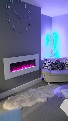 Image of 2026 TruFlame PREMIUM PRODUCT TruFlame 50inch White Wall Mounted Electric Fire with 10 colour Flames and side LEDs (Pebbles, Logs and Crystals)!