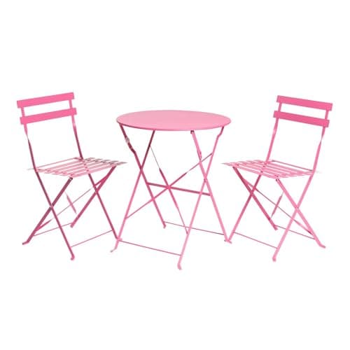 Image of OHS Garden Table and Chairs Metal Hot Pink, Bistro Set 3 Piece Furniture Folding Patio Outdoor Table and Chairs Set 2 for Balcony Summer BBQ Conservatory