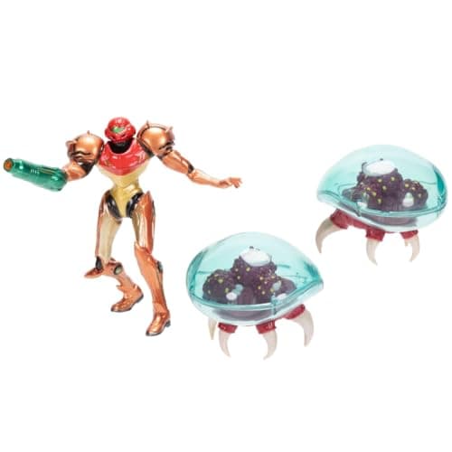 Image of Nintendo Metroid Prime Samus Bounty Hunter 6.3cm Action Figure Set, Official Product by Jakks Pacific, Includes Samus Figure and Two Alien Figures, Collector's Packaging