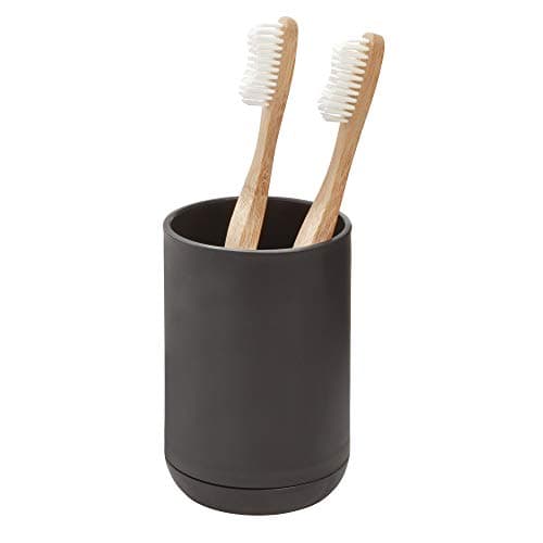 Image of iDesign 28537 Cade Toothbrush Holder, Round Plastic Toothbrush Stand for Regular and Electric Toothbrushes, Black, 7.6 cm x 7.6 cm x 11.4 cm
