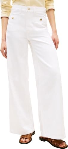 Image of Tommy Hilfiger Women's DNM Clr 70'S Wide Leg Hw WW0WW48576, White, 34W / 32L