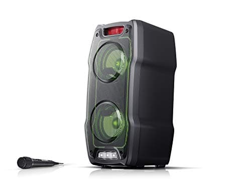 Image of SHARP PS-929 180W High Power Portable Party Speaker Hi-Fi System with Built in Rechargeable Battery, Flashing Disco Lights & Strobe, TWS, Bluetooth, USB, Aux & Microphone – Black