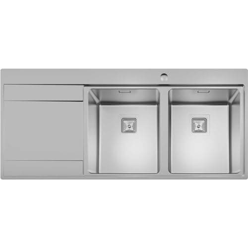 Image of SÄUBER® 1160 x 520mm Stainless Steel Kitchen Sink Double Bowl Sinks for Kitchens 2.0 Bowls, Left Hand Drainer, Inset Drop in Installation, Free Basket Strainer Waste