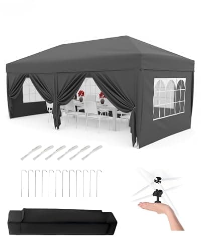 Image of Heavy Duty 3x6m Pop Up Canopy, Waterproof Marquee Canopy Tent, 6 Removable Sidewalls, 3 Adjustable Heights, Portable Roller Bag, 4 Weight Bags, 8 Stakes, 6 Guy Ropes, For Garden, Camping, Grey