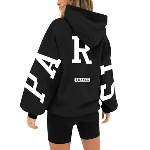 Image of HUIFUAO Paris Womens Hoodies Oversized Sweatshirts for Women Plus Size Womens Hoodies Pullover Black Backprint Long Sleeve Tops (Z03 Black, L)