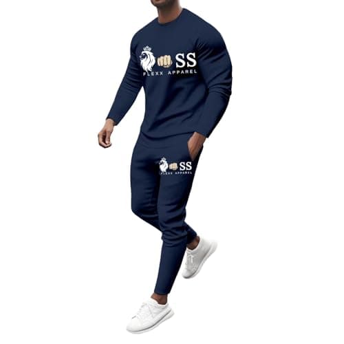 Image of Men'S Tracksuits Boss Letter Printed Sportswear Round Neck Long Sleeved T Shirt Pocket Sports Pants Set Comfortable Lightweight Soft Casual