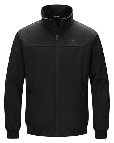 Image of GEO-NANO Men's Softshelljacket Waterproof Lightweight Windbreaker Jacket Casual Zip Up Fleecejacket for Hiking Fishing Camping Black L