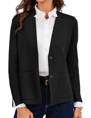 Image of GRACE KARIN Blazer Cardigans for Women UK, V-Neck Button-Down Cardigans with Pockets, Business Knitted Bolero Outwear Black L