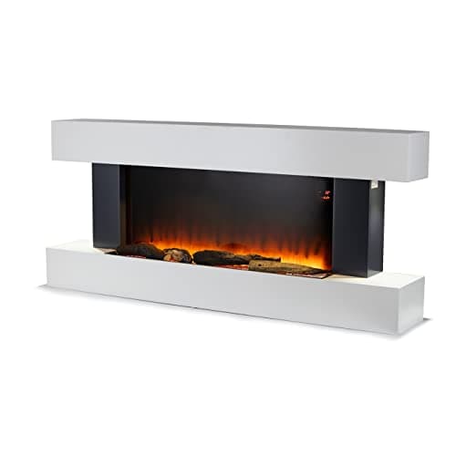 Image of Warmlite Hingham Wall Mounted Fireplace with Two Heat Settings and Adjustable Flame Brightness, 2000W, White, WL45033N
